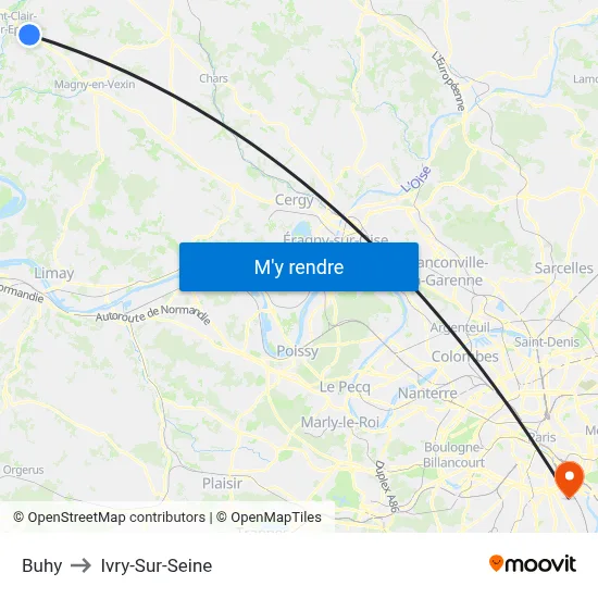 Buhy to Ivry-Sur-Seine map