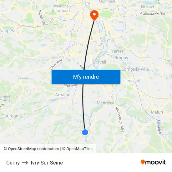 Cerny to Ivry-Sur-Seine map