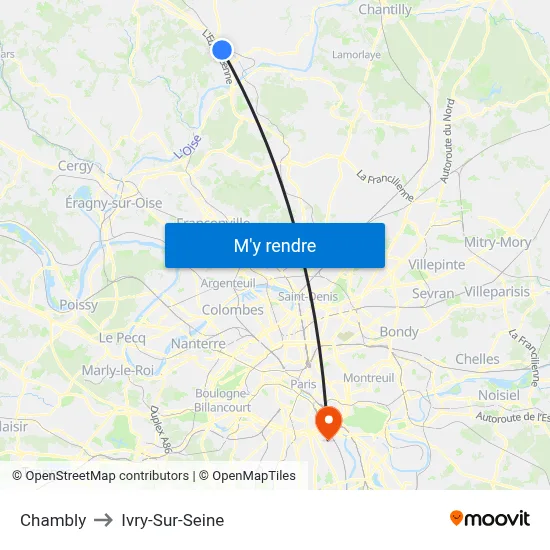 Chambly to Ivry-Sur-Seine map