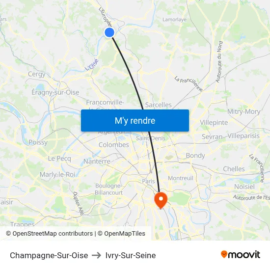 Champagne-Sur-Oise to Ivry-Sur-Seine map