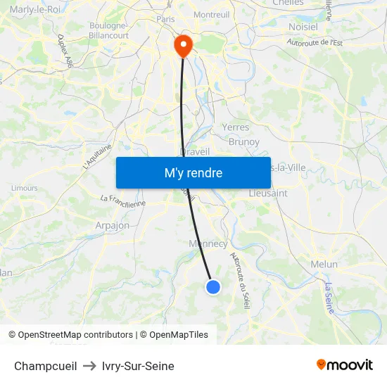 Champcueil to Ivry-Sur-Seine map