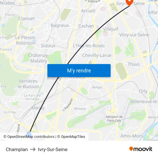 Champlan to Ivry-Sur-Seine map