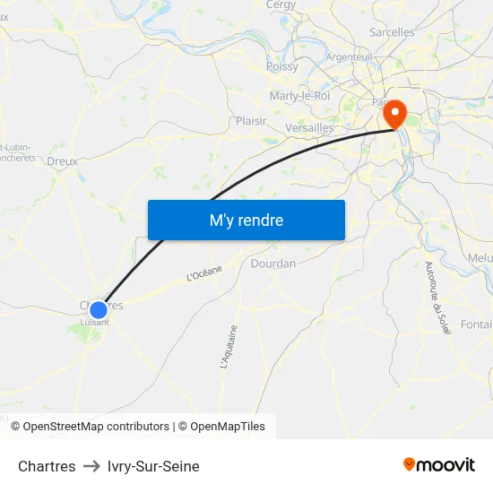Chartres to Ivry-Sur-Seine map