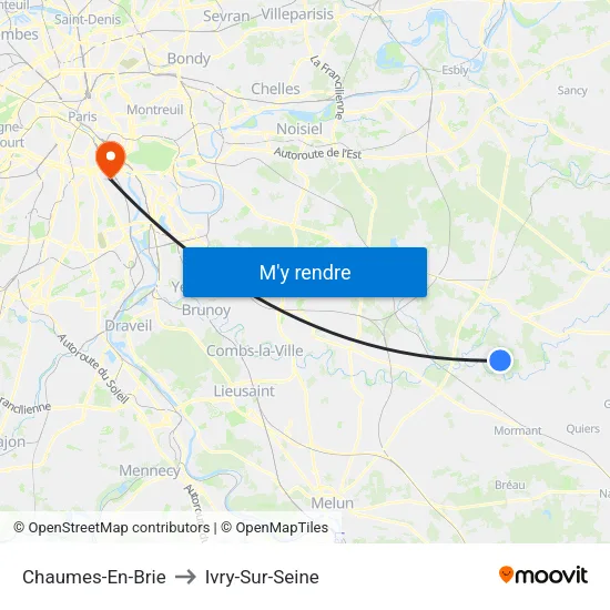 Chaumes-En-Brie to Ivry-Sur-Seine map