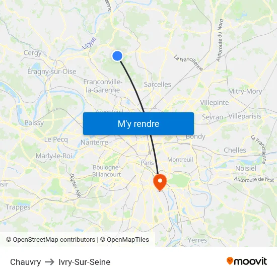 Chauvry to Ivry-Sur-Seine map