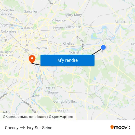 Chessy to Ivry-Sur-Seine map