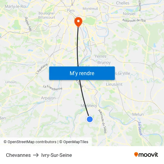 Chevannes to Ivry-Sur-Seine map