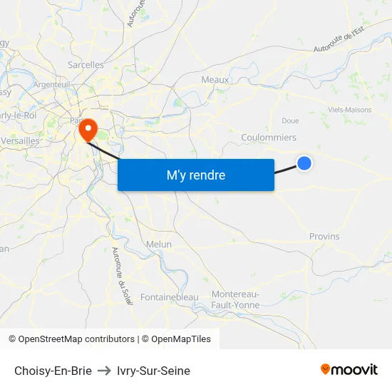 Choisy-En-Brie to Ivry-Sur-Seine map