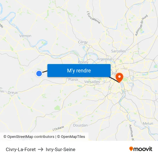Civry-La-Foret to Ivry-Sur-Seine map