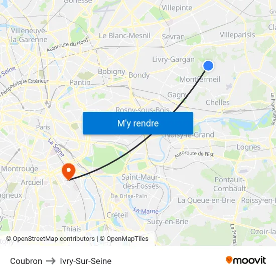 Coubron to Ivry-Sur-Seine map