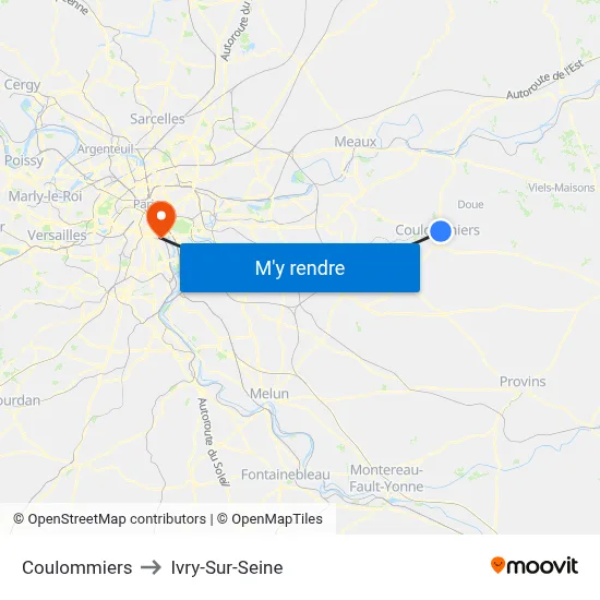 Coulommiers to Ivry-Sur-Seine map