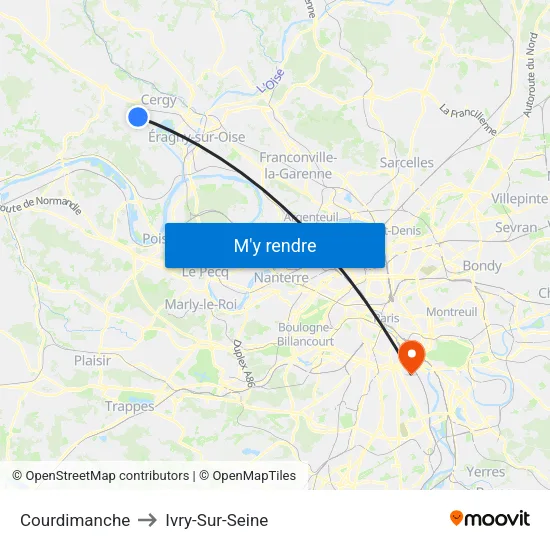 Courdimanche to Ivry-Sur-Seine map