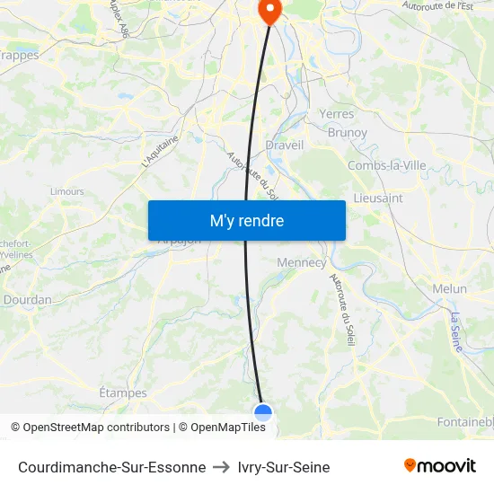 Courdimanche-Sur-Essonne to Ivry-Sur-Seine map