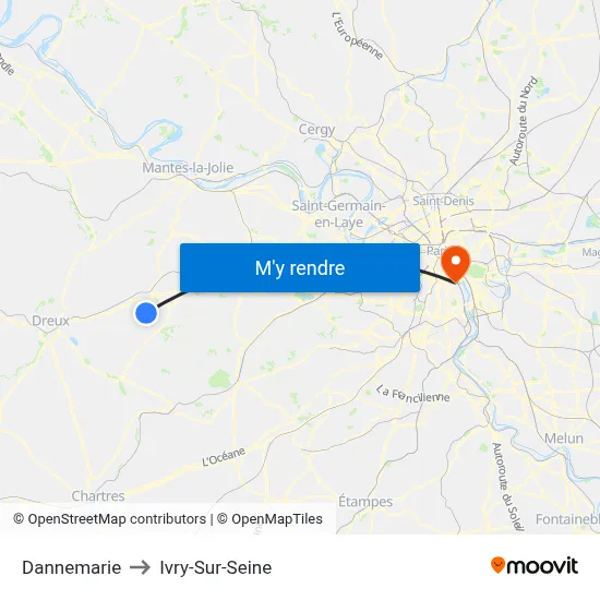 Dannemarie to Ivry-Sur-Seine map