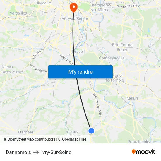 Dannemois to Ivry-Sur-Seine map
