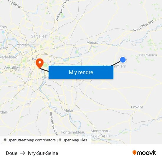 Doue to Ivry-Sur-Seine map