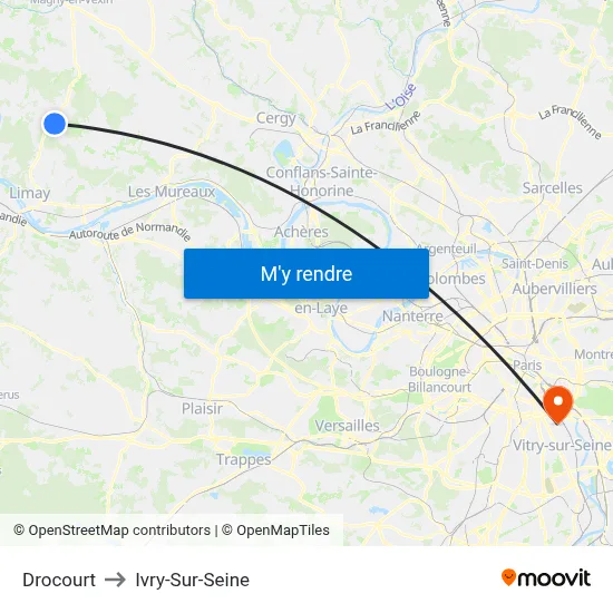 Drocourt to Ivry-Sur-Seine map