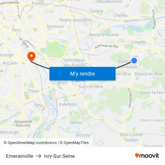 Emerainville to Ivry-Sur-Seine map