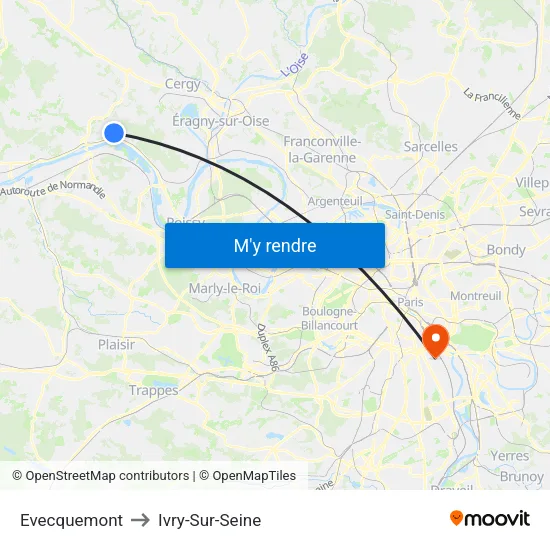 Evecquemont to Ivry-Sur-Seine map