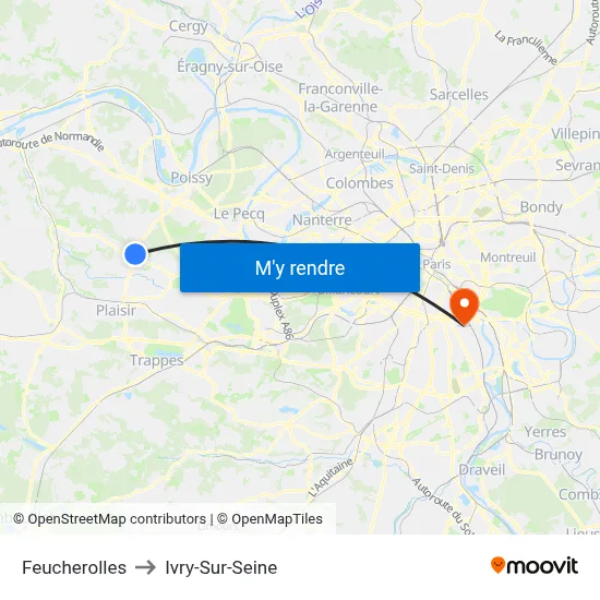 Feucherolles to Ivry-Sur-Seine map