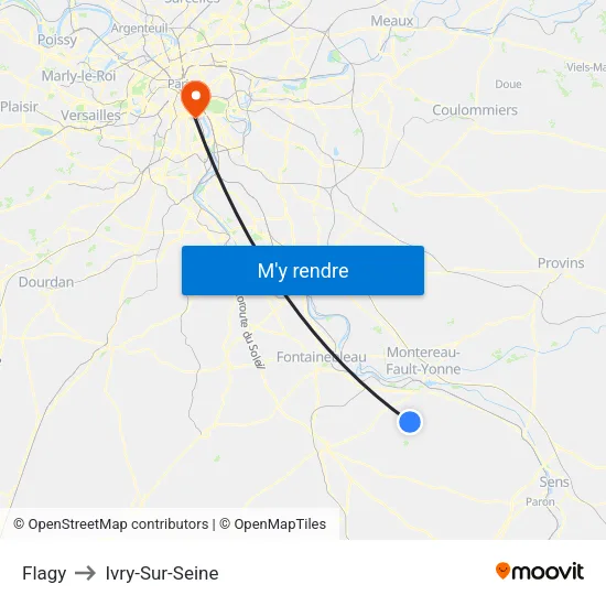 Flagy to Ivry-Sur-Seine map