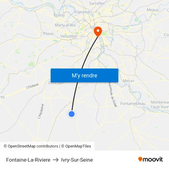 Fontaine-La-Riviere to Ivry-Sur-Seine map