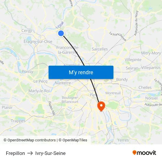 Frepillon to Ivry-Sur-Seine map