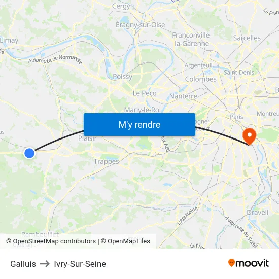 Galluis to Ivry-Sur-Seine map