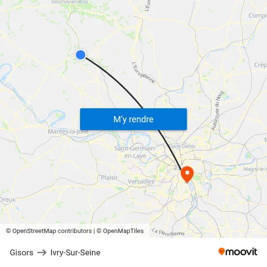 Gisors to Ivry-Sur-Seine map