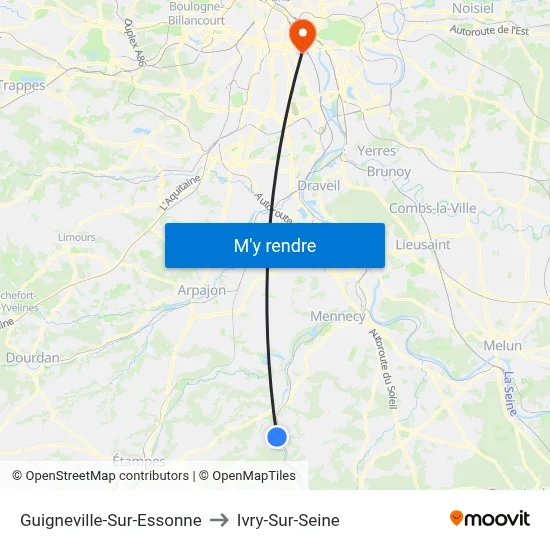 Guigneville-Sur-Essonne to Ivry-Sur-Seine map