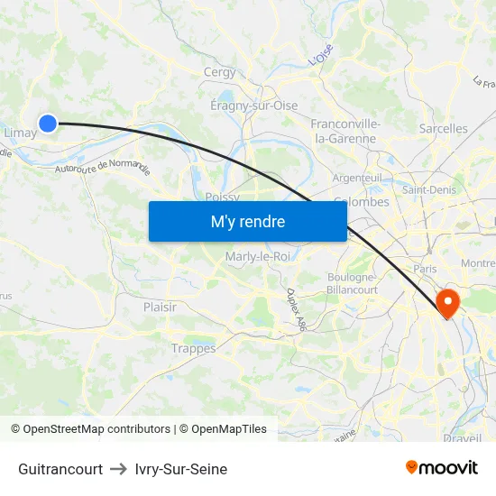 Guitrancourt to Ivry-Sur-Seine map