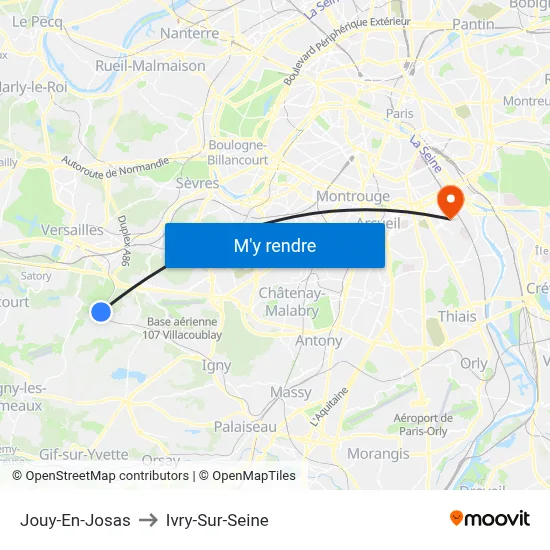 Jouy-En-Josas to Ivry-Sur-Seine map