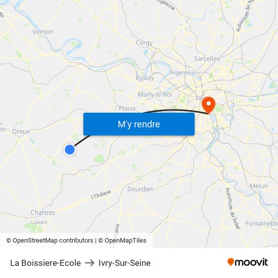 La Boissiere-Ecole to Ivry-Sur-Seine map