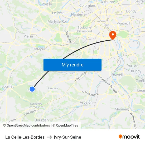 La Celle-Les-Bordes to Ivry-Sur-Seine map