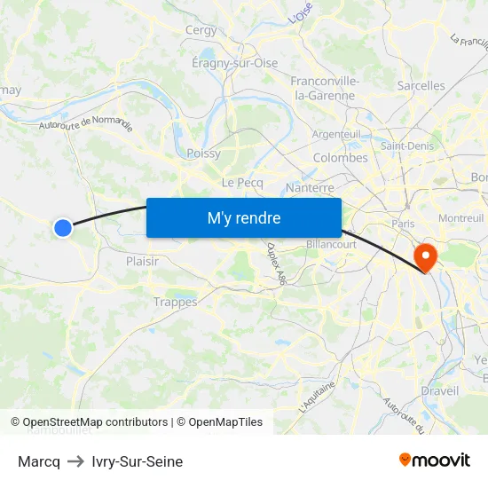 Marcq to Ivry-Sur-Seine map