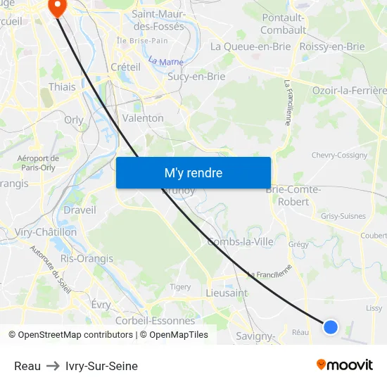 Reau to Ivry-Sur-Seine map