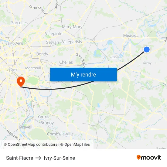 Saint-Fiacre to Ivry-Sur-Seine map