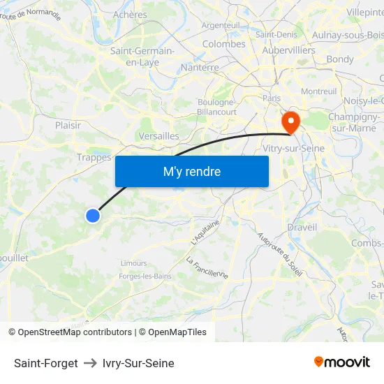 Saint-Forget to Ivry-Sur-Seine map