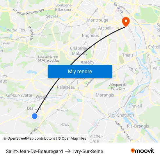 Saint-Jean-De-Beauregard to Ivry-Sur-Seine map