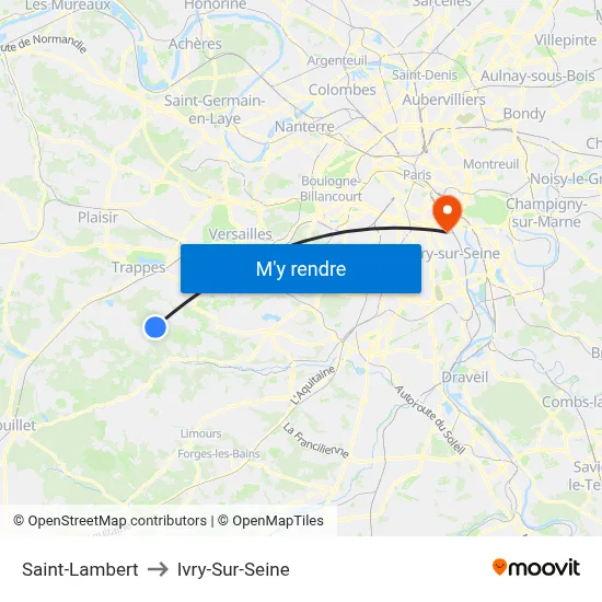 Saint-Lambert to Ivry-Sur-Seine map