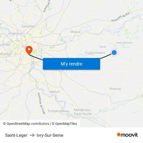 Saint-Leger to Ivry-Sur-Seine map