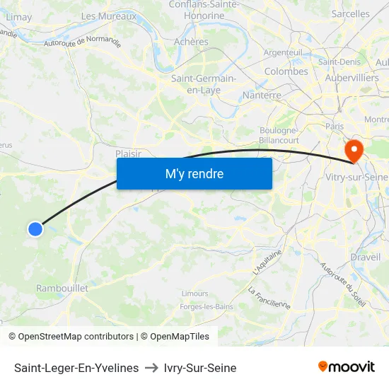 Saint-Leger-En-Yvelines to Ivry-Sur-Seine map