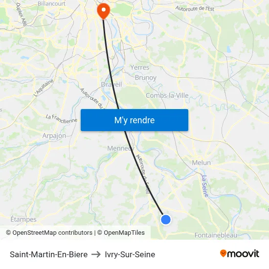 Saint-Martin-En-Biere to Ivry-Sur-Seine map