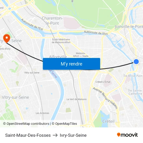Saint-Maur-Des-Fosses to Ivry-Sur-Seine map