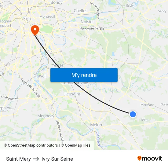 Saint-Mery to Ivry-Sur-Seine map