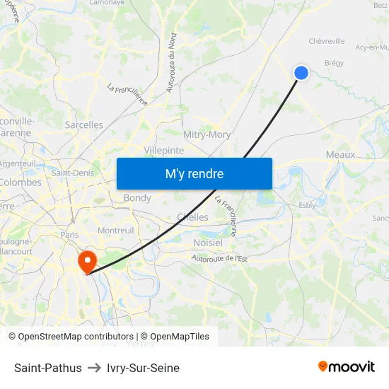 Saint-Pathus to Ivry-Sur-Seine map