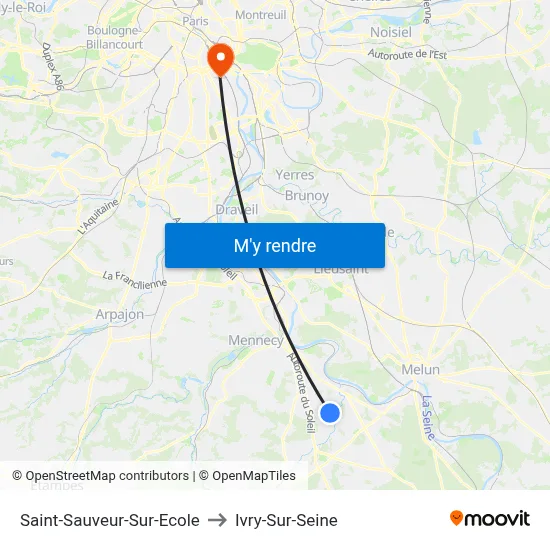 Saint-Sauveur-Sur-Ecole to Ivry-Sur-Seine map