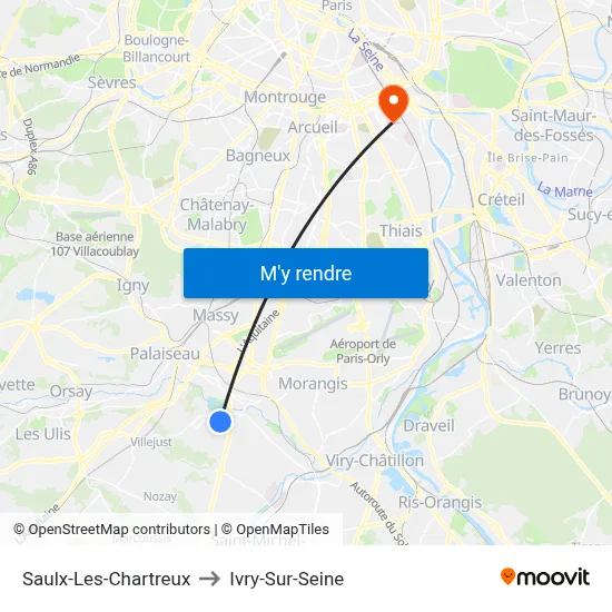 Saulx-Les-Chartreux to Ivry-Sur-Seine map