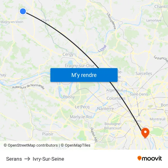 Serans to Ivry-Sur-Seine map