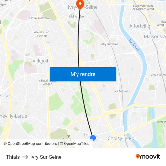 Thiais to Ivry-Sur-Seine map